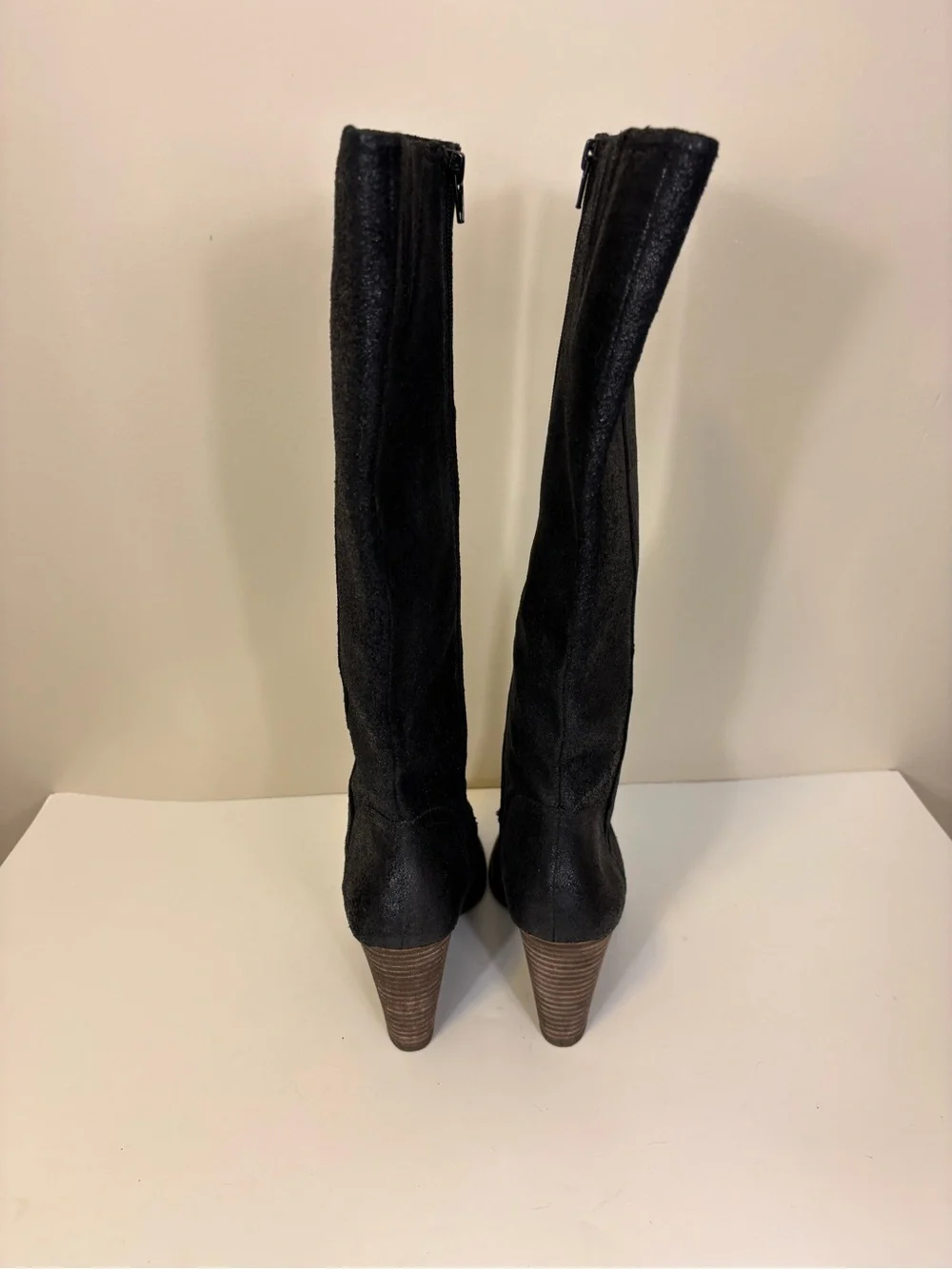 Lucky Brand Black Suede Shimmer Wedge Knee High Tall Boots 9.5